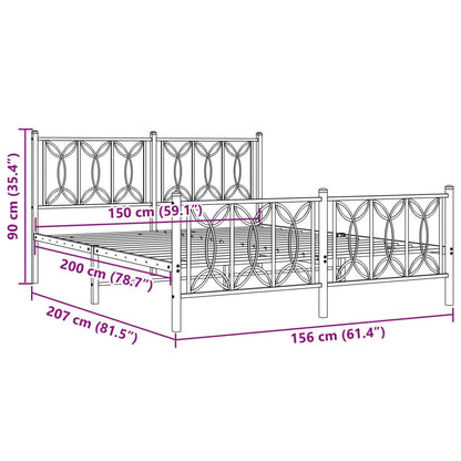 Metal Bed Frame without Mattress with Footboard White 150x200cm
