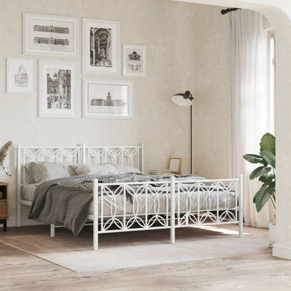 Metal Bed Frame without Mattress with Footboard White 150x200cm