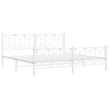 Metal Bed Frame without Mattress with Footboard White 193x203cm