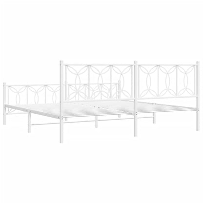 Metal Bed Frame without Mattress with Footboard White 193x203cm