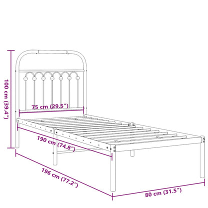 Metal Bed Frame without Mattress with Headboard Black 75x190cm