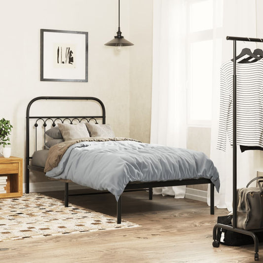 Metal Bed Frame without Mattress with Headboard Black 90x190cm