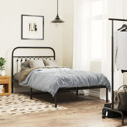 Metal Bed Frame without Mattress with Headboard Black 100x190cm