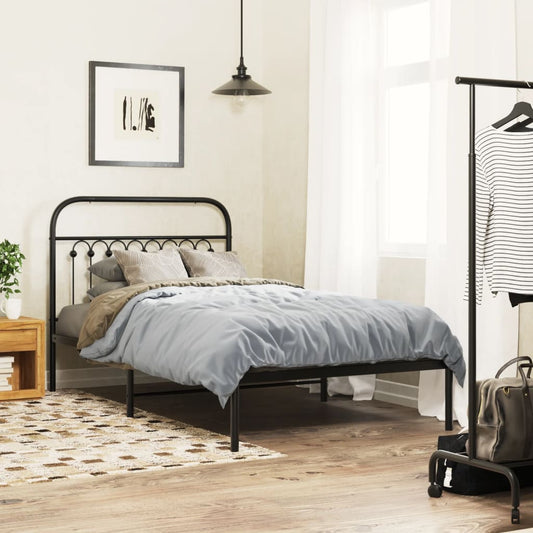 Metal Bed Frame without Mattress with Headboard Black 100x190cm
