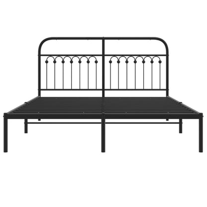 Metal Bed Frame without Mattress with Headboard Black 150x200cm