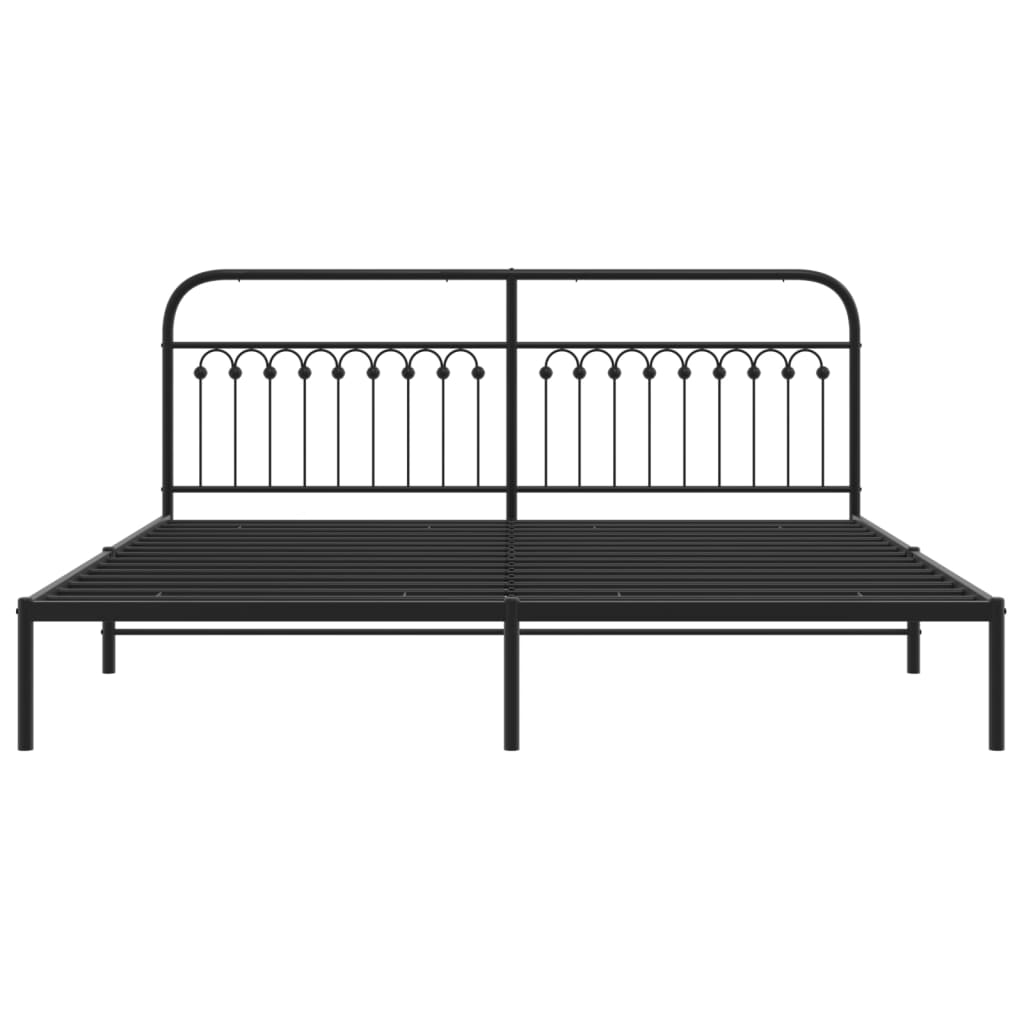 Metal Bed Frame without Mattress with Headboard Black 193x203cm