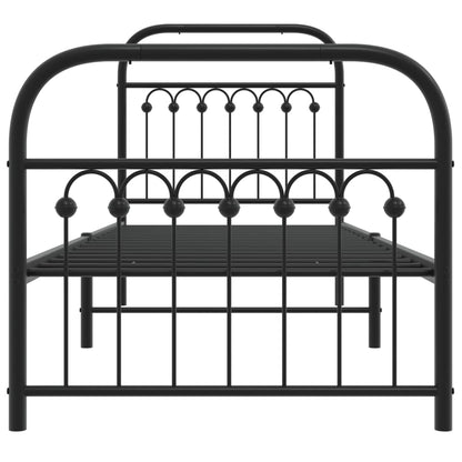 Metal Bed Frame without Mattress with Footboard Black 75x190cm