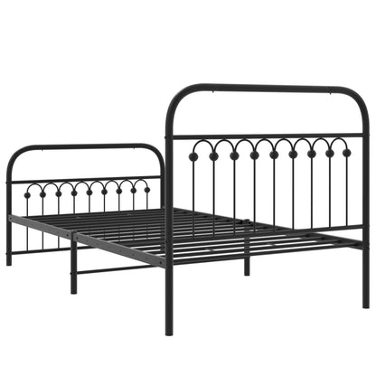 Metal Bed Frame without Mattress with Footboard Black 100x190cm
