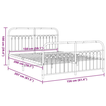 Metal Bed Frame without Mattress with Footboard Black 150x200cm