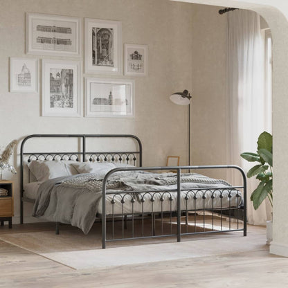 Metal Bed Frame without Mattress with Footboard Black 150x200cm