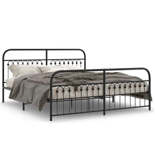 Metal Bed Frame without Mattress with Footboard Black 183x213cm
