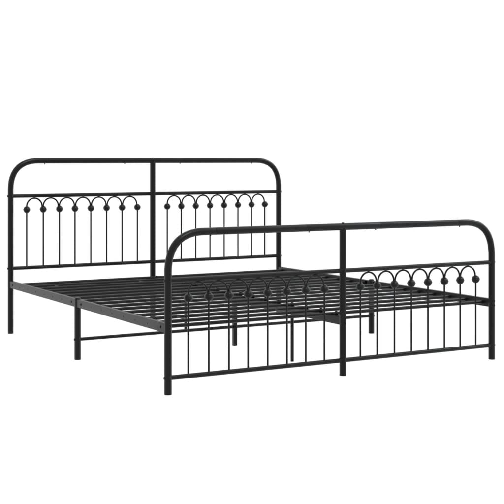 Metal Bed Frame without Mattress with Footboard Black 183x213cm