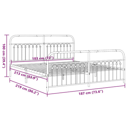 Metal Bed Frame without Mattress with Footboard Black 183x213cm