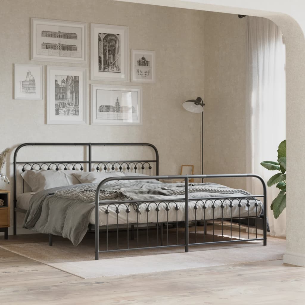 Metal Bed Frame without Mattress with Footboard Black 183x213cm