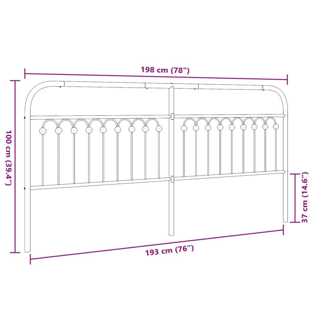 Metal Replace Headboard Black 193 cm