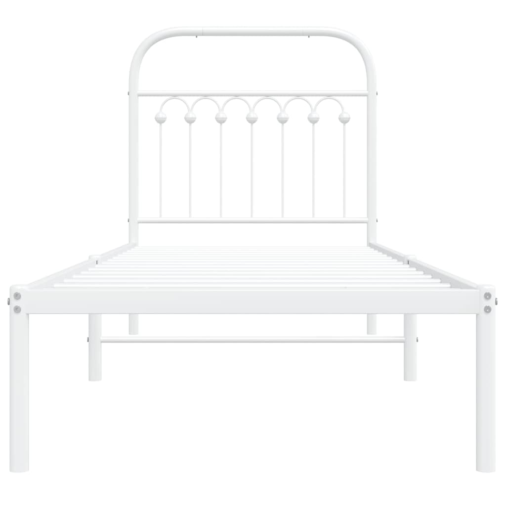 Metal Bed Frame without Mattress with Headboard White 75x190cm