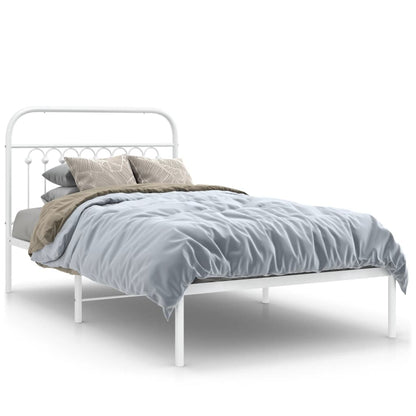 Metal Bed Frame without Mattress with Headboard White 100x200cm