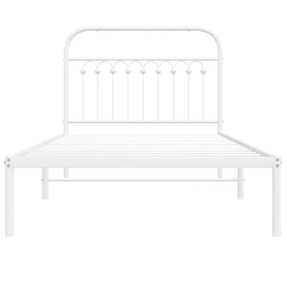 Metal Bed Frame without Mattress with Headboard White 100x200cm