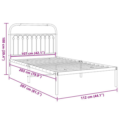 Metal Bed Frame without Mattress with Headboard White 107x203cm
