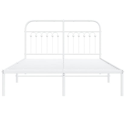 Metal Bed Frame without Mattress with Headboard White 135x190cm