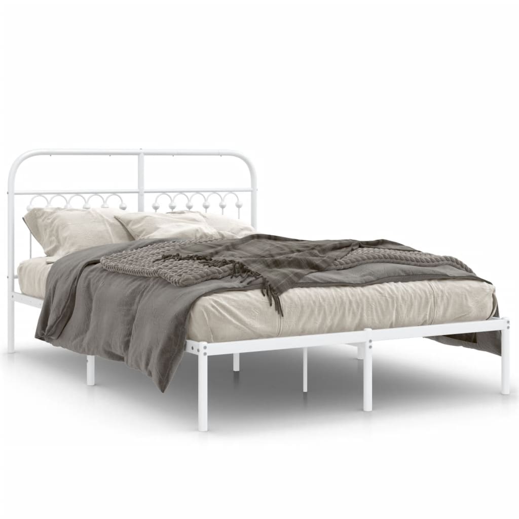 Metal Bed Frame without Mattress with Headboard White 140x200cm