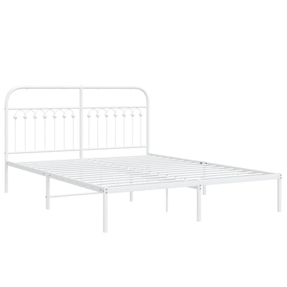 Metal Bed Frame without Mattress with Headboard White 150x200cm