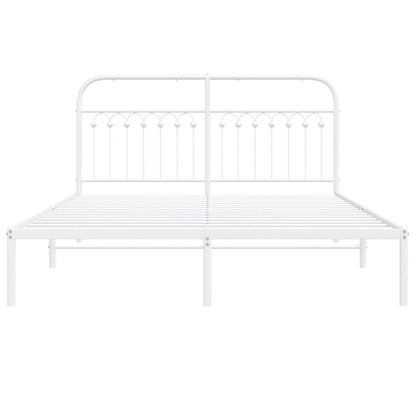 Metal Bed Frame without Mattress with Headboard White 150x200cm