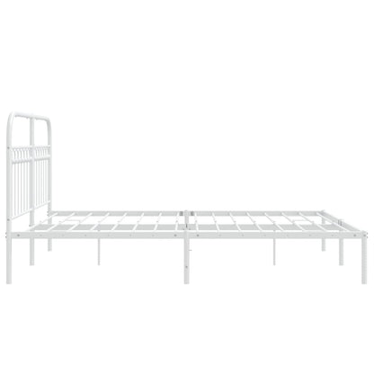 Metal Bed Frame without Mattress with Headboard White 150x200cm