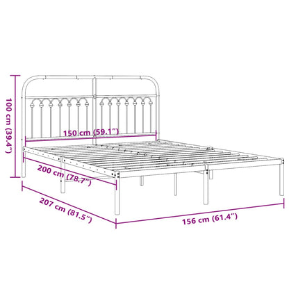 Metal Bed Frame without Mattress with Headboard White 150x200cm