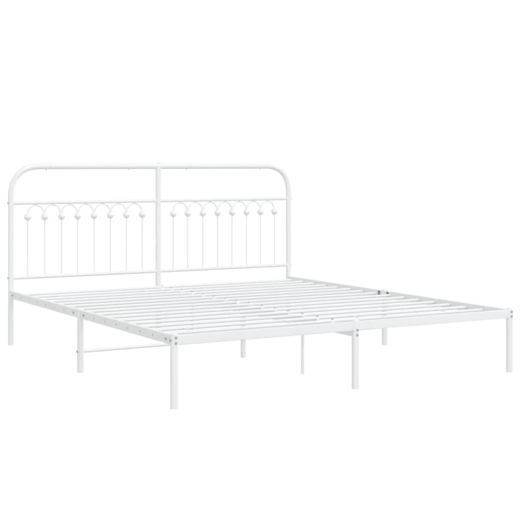 Metal Bed Frame without Mattress with Headboard White 183x203cm