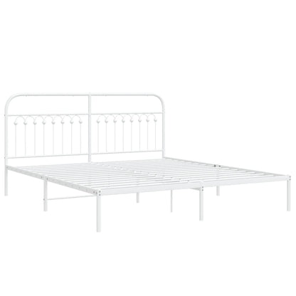 Metal Bed Frame without Mattress with Headboard White 183x203cm