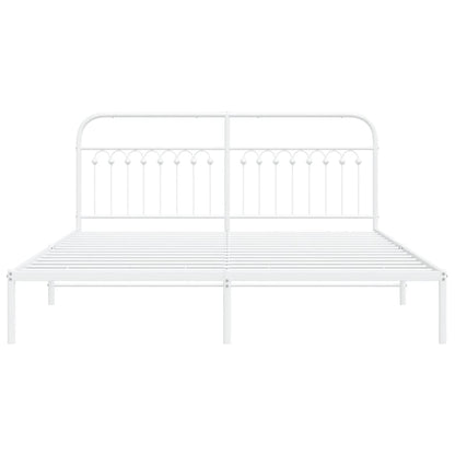 Metal Bed Frame without Mattress with Headboard White 183x203cm