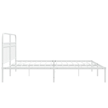 Metal Bed Frame without Mattress with Headboard White 183x203cm