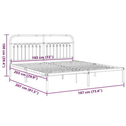 Metal Bed Frame without Mattress with Headboard White 183x203cm