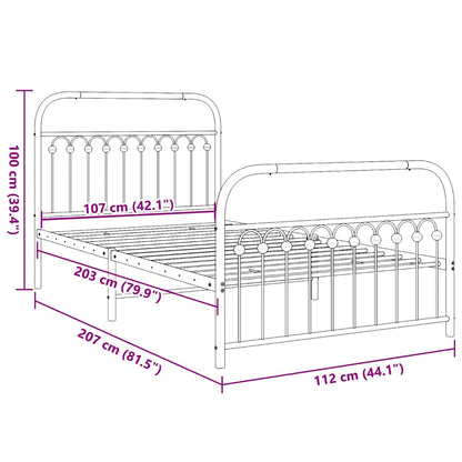 Metal Bed Frame without Mattress with Footboard White 107x203cm