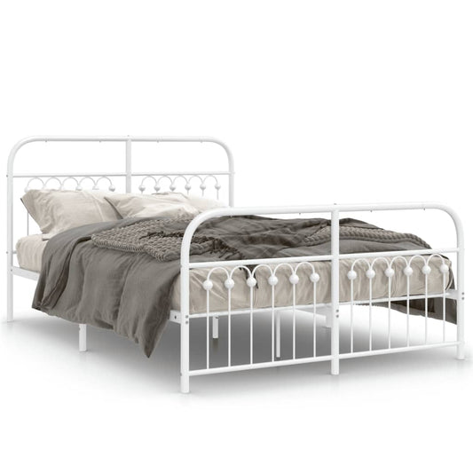 Metal Bed Frame without Mattress with Footboard White 137x190cm