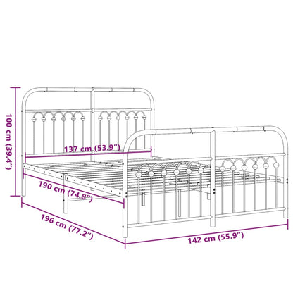 Metal Bed Frame without Mattress with Footboard White 137x190cm