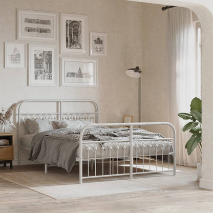 Metal Bed Frame without Mattress with Footboard White 140x190cm