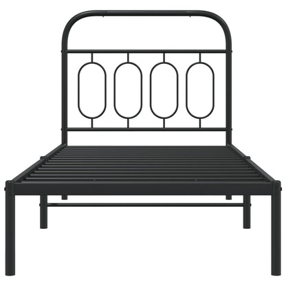 Metal Bed Frame without Mattress with Headboard Black 90x190cm