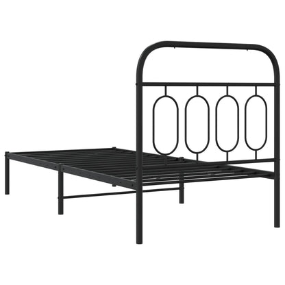Metal Bed Frame without Mattress with Headboard Black 90x190cm