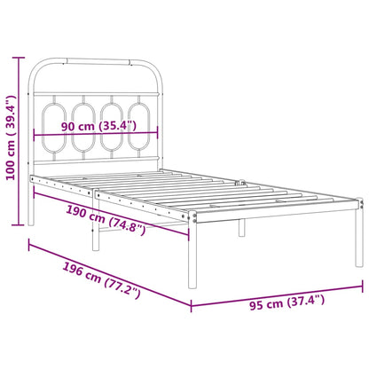 Metal Bed Frame without Mattress with Headboard Black 90x190cm
