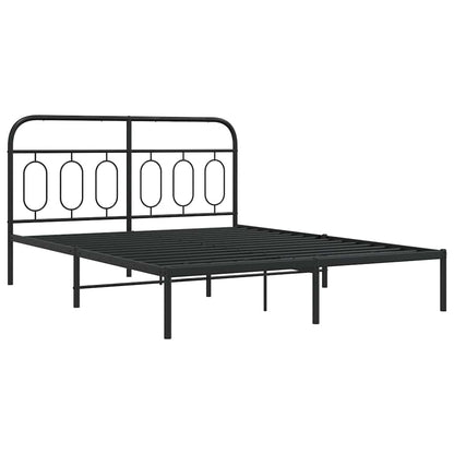 Metal Bed Frame without Mattress with Headboard Black 135x190cm