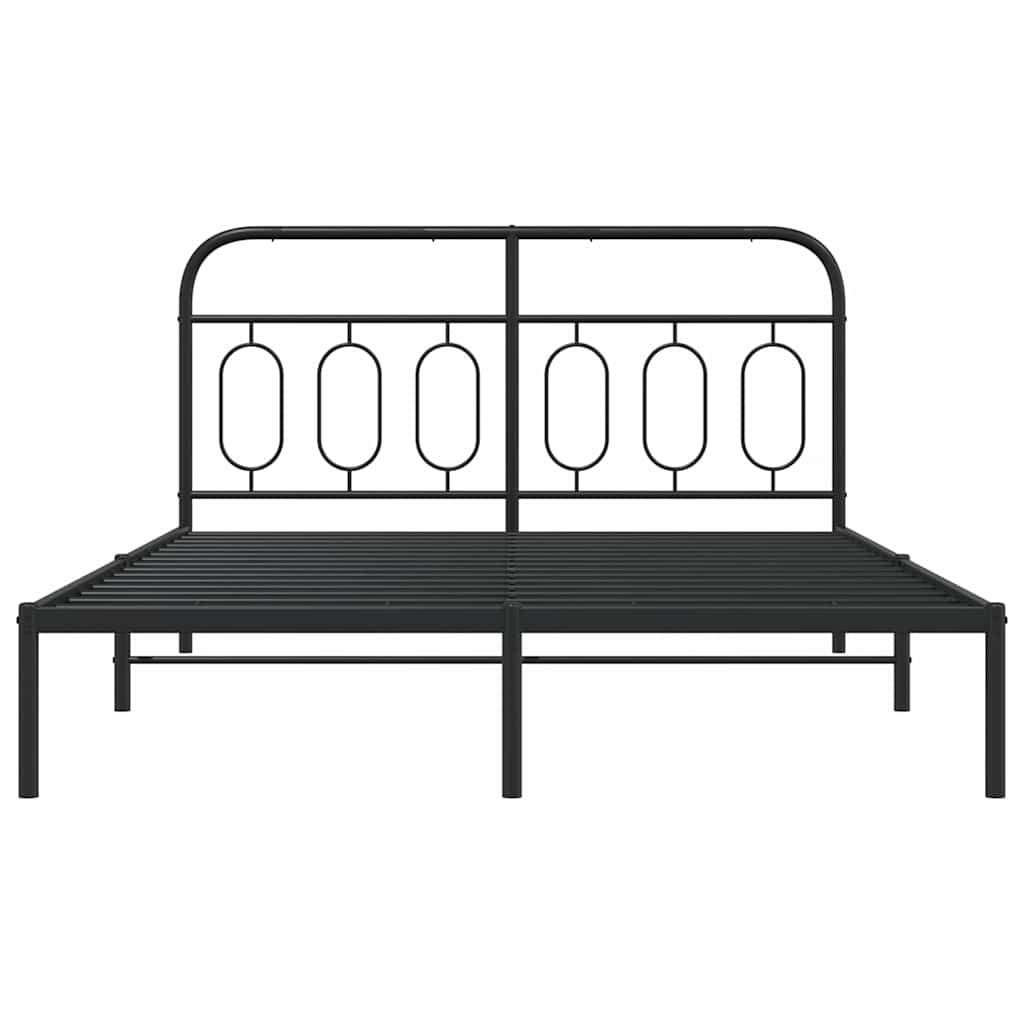 Metal Bed Frame without Mattress with Headboard Black 135x190cm