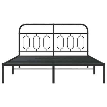 Metal Bed Frame without Mattress with Headboard Black 135x190cm