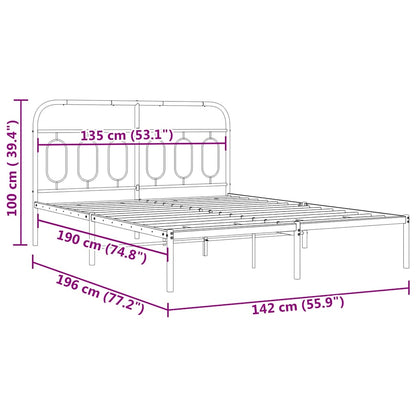 Metal Bed Frame without Mattress with Headboard Black 135x190cm