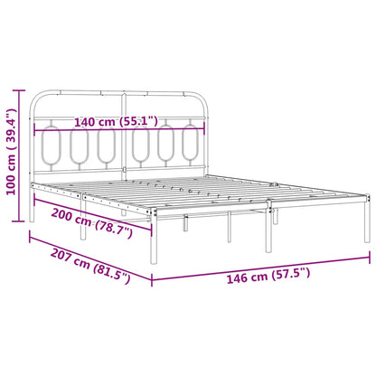Metal Bed Frame without Mattress with Headboard Black 140x200cm