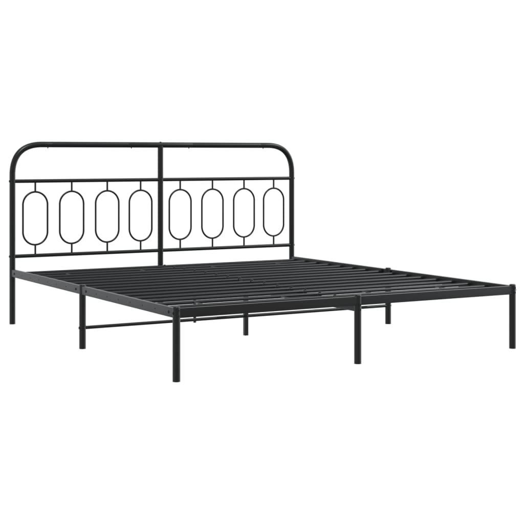 Metal Bed Frame without Mattress with Headboard Black 183x213cm