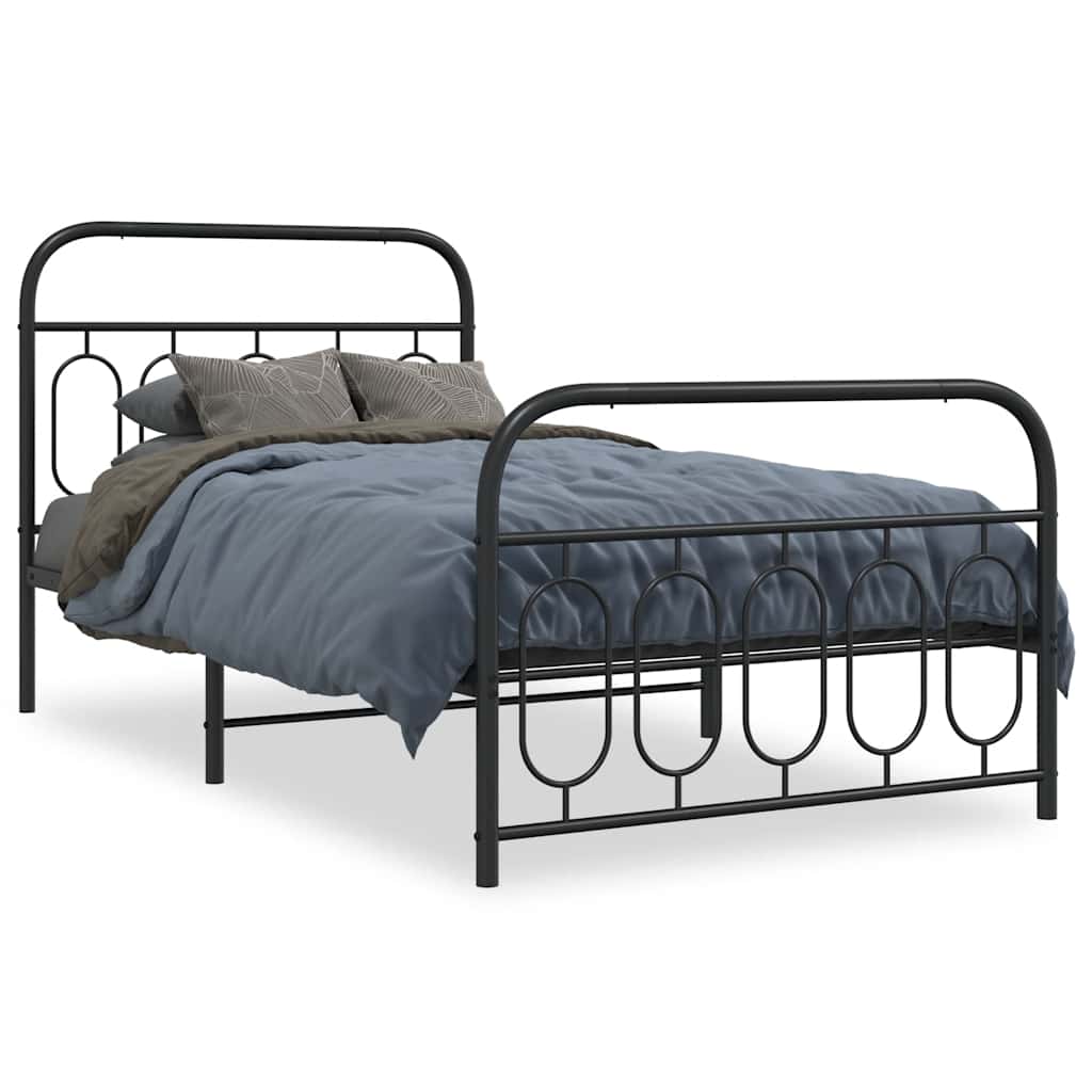 Metal Bed Frame without Mattress with Footboard Black 100x190cm