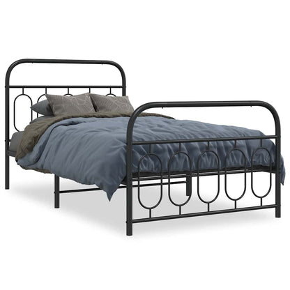 Metal Bed Frame without Mattress with Footboard Black 100x190cm