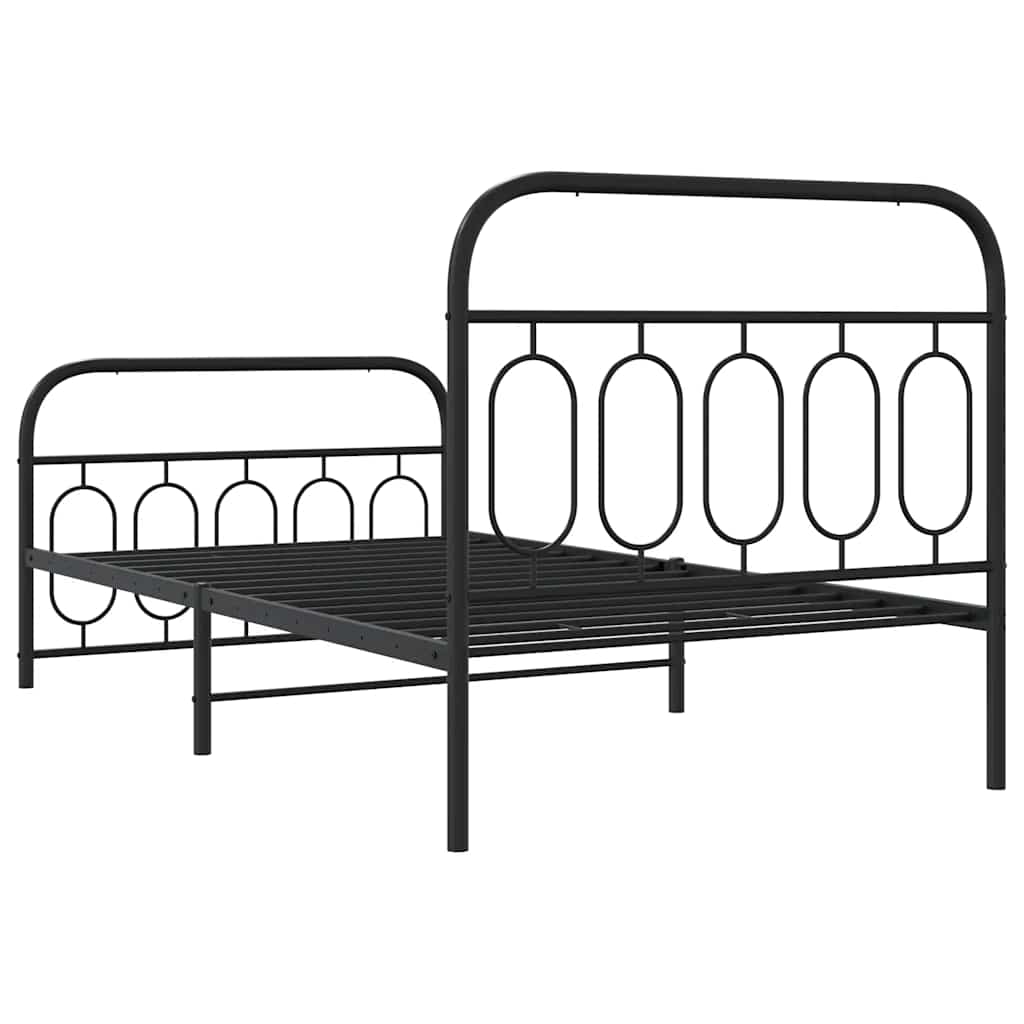 Metal Bed Frame without Mattress with Footboard Black 100x190cm